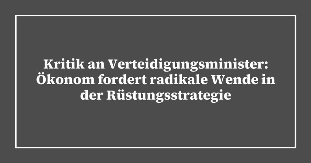 Kritik an Verteidigungsminister: Ökonom fordert radikale Wende in der Rüstungsstrategie